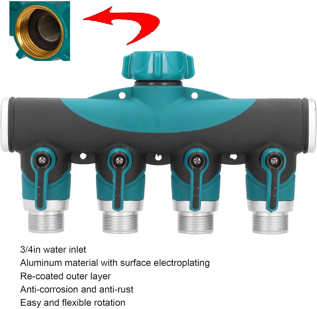 Oumefar Benutzerfreundlicher 4-Wege-Gartenschlauchverteiler , Schlauchverteiler für Gartenmetallvent