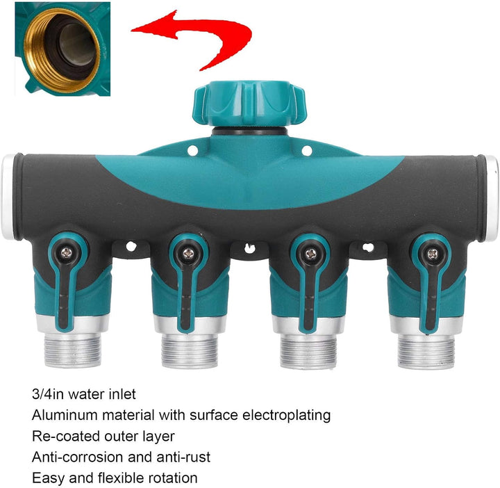 Oumefar Benutzerfreundlicher 4-Wege-Gartenschlauchverteiler , Schlauchverteiler für Gartenmetallvent