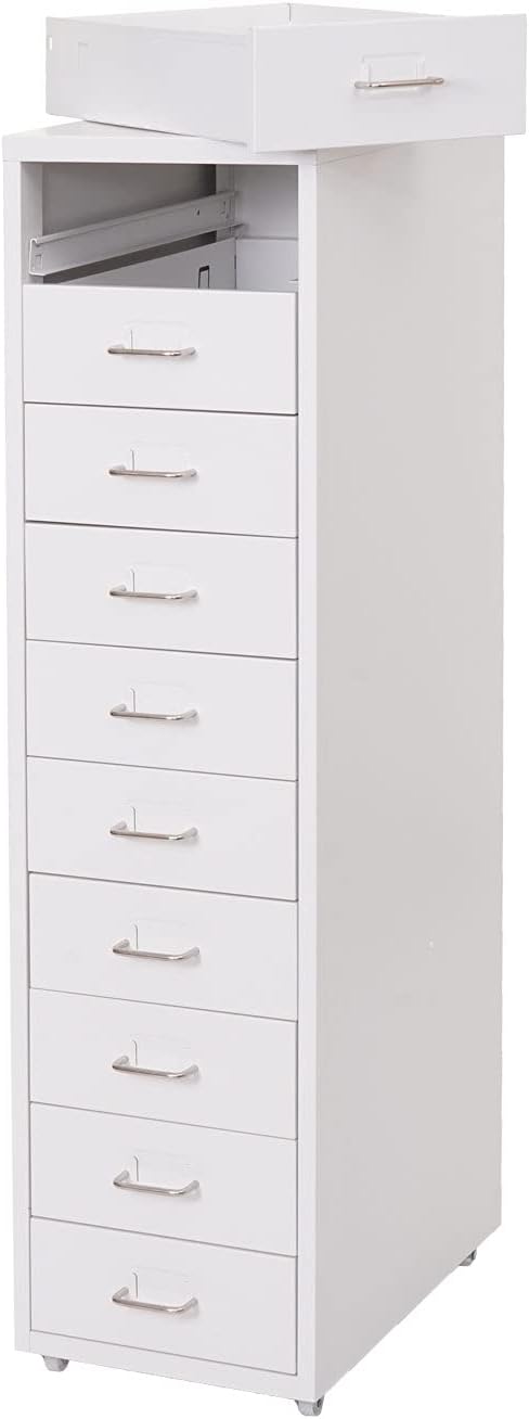 Mendler Rollcontainer Boston T851, Schubladenschrank Stahlschrank, 110x28x41cm 10 Schubladen - weiss