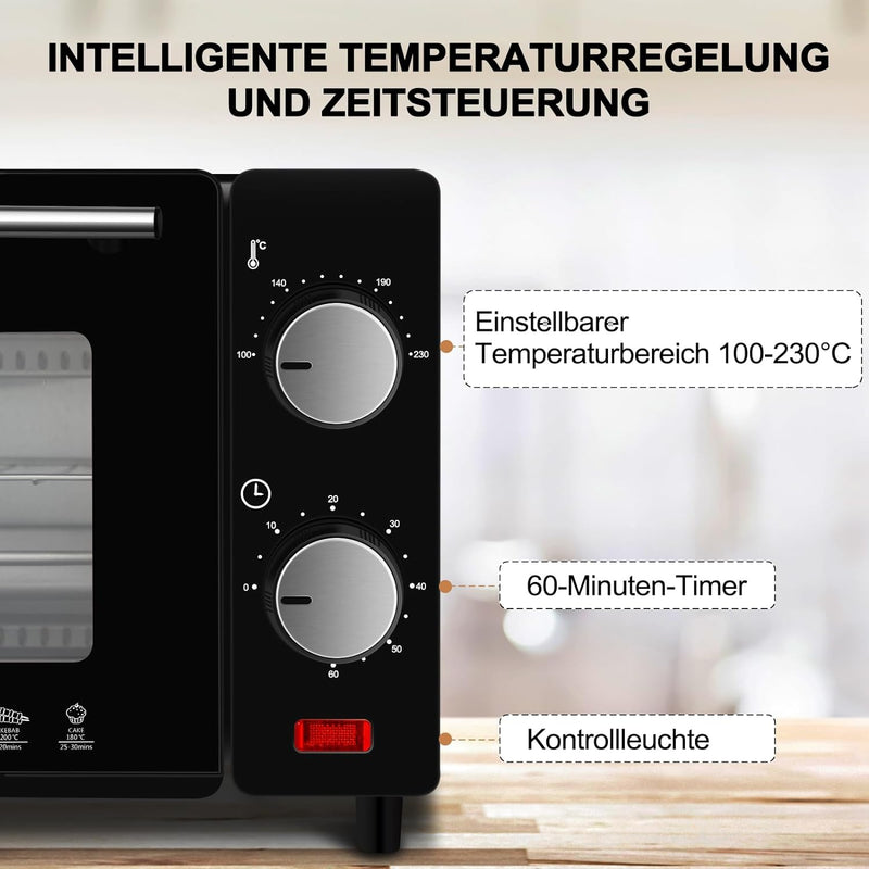 WOLTU Mini Backofen 12 Liter, 800 Watt Toasterofen | Pizzaofen | Krümelblech mit Timer Minibackofen