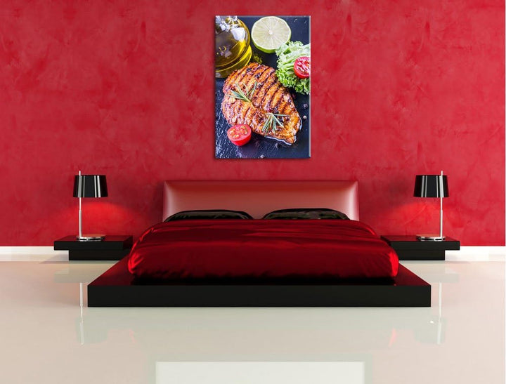 Grillmeister Steak Format: 100x70 auf Leinwand, XXL riesige Bilder fertig gerahmt mit Keilrahmen, Ku