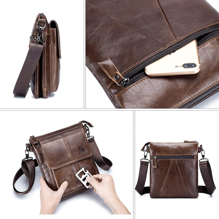 LOONGYOON Business Herren-Umhängetasche Lässige Mode Leder Crossbody Tasche Multi-Tasche Tragbare Re