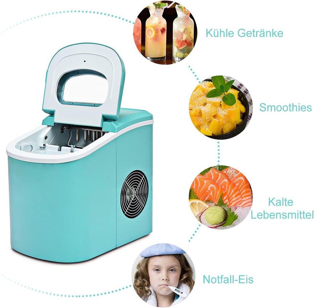 COSTWAY Eiswürfelmaschine 12KG/24H, Ice Maker 9 Eiswürfel in 6-13min, Eismaschine 2,2L Wassertank, E