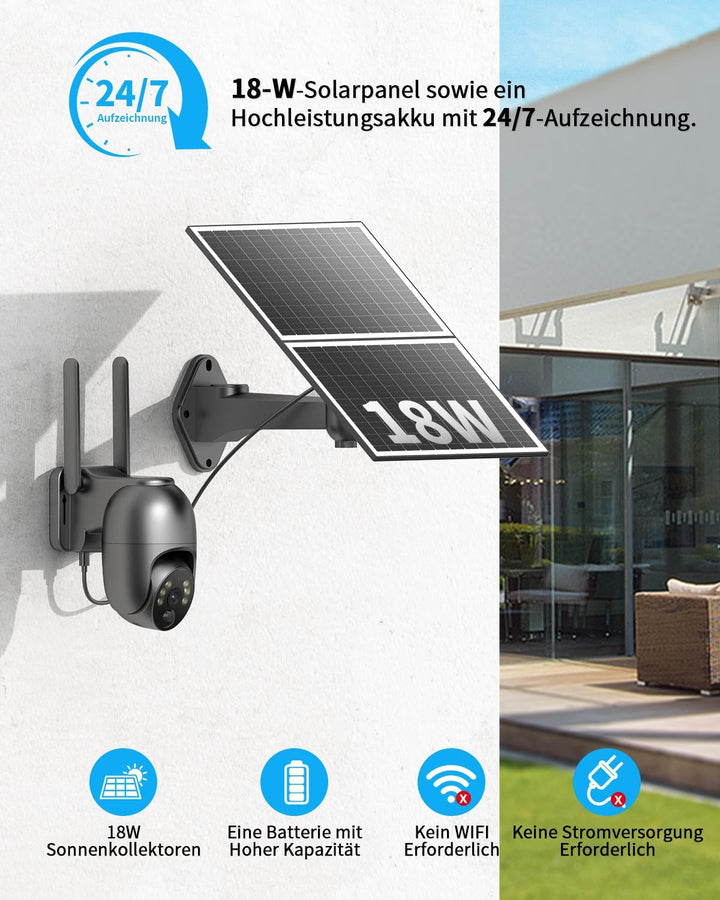 NUASI 4G LTE Überwachungskamera mit SIM Karte Aussen 20W Solarpanel, Kabellos Solar PTZ Überwachungs