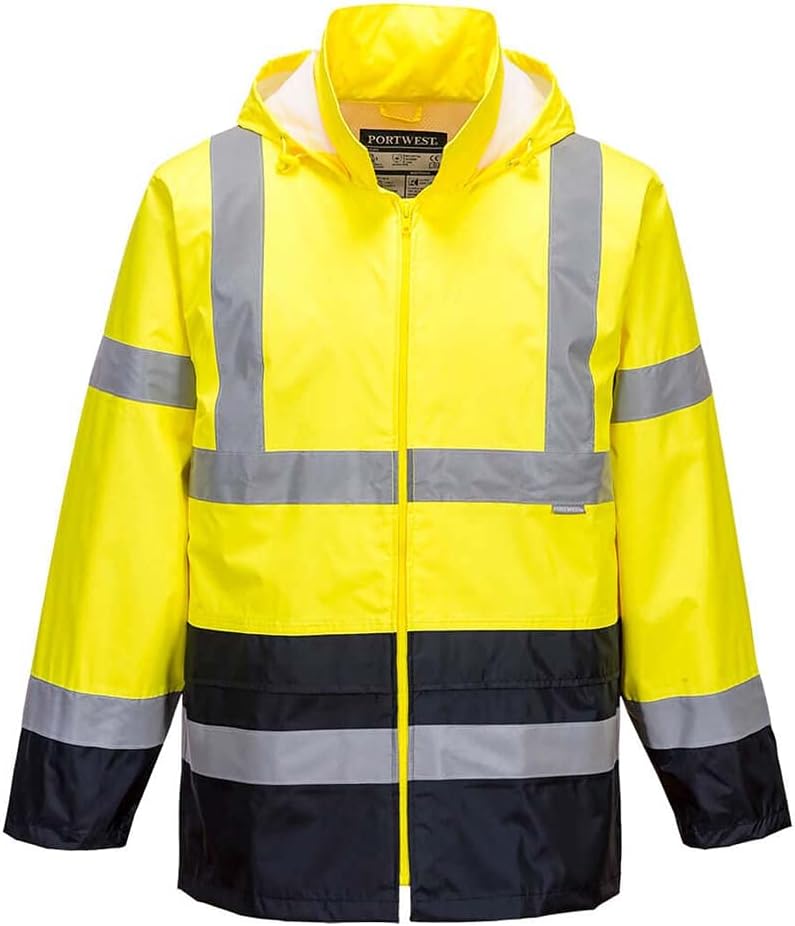 Portwest Klassische Kontrast Warnschutz-Regenjacke, Grösse: M, Farbe: Gelb/Marine, H443YNRM, H443