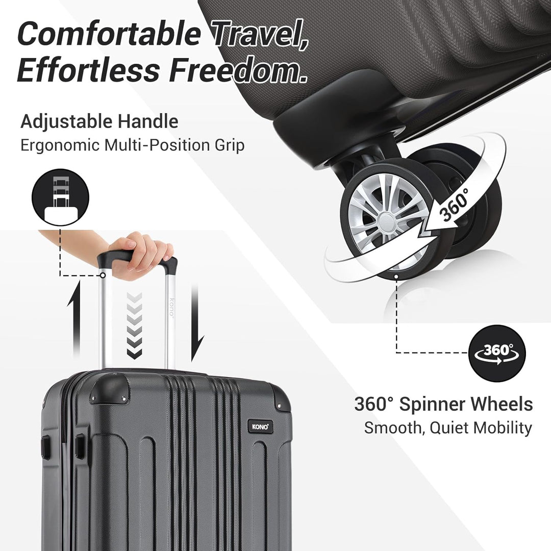 KONO Hartschalen Koffer Trolley Rollkoffer Reisekoffer Zwillingsrollen Kofferset M-L-XL-Set (Grau, S