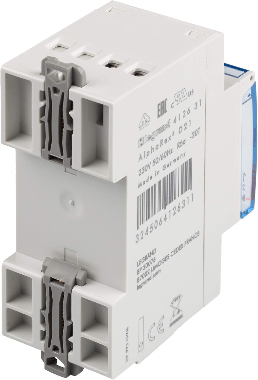 Legrand, Digitale Wochen-Zeitschaltuhr AlphaRex D21, 1 Kanal, 2-modulig mit 56 Schaltprogramme für H