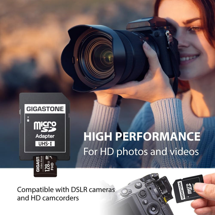 GIGASTONE 128GB MicroSDHC Speicherkarte 5er-Pack + SD Adapter, für Action-Kamera, GoPro, Drohne und
