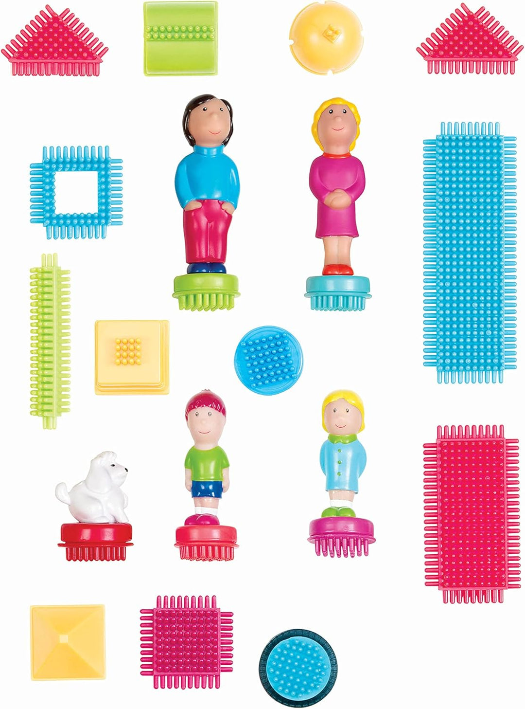 Bristle Blocks 85 Teile Bausteine im Koffer mit Figuren – Bauklötze mit Borsten, Motorikspielzeug –
