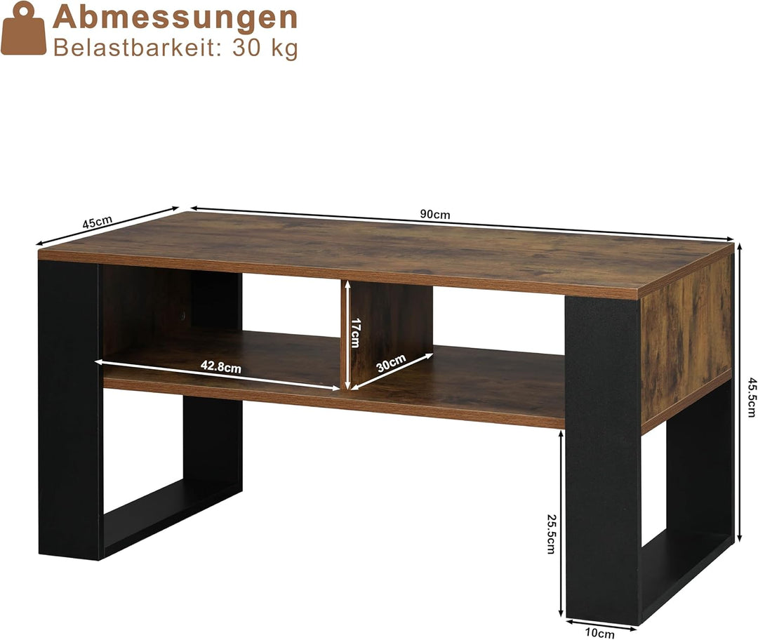 WOLTU Couchtisch mit Stauraum, Beistelltisch fürs Wohnzimmer, Wohnzimmertisch modern, rechteckiger K