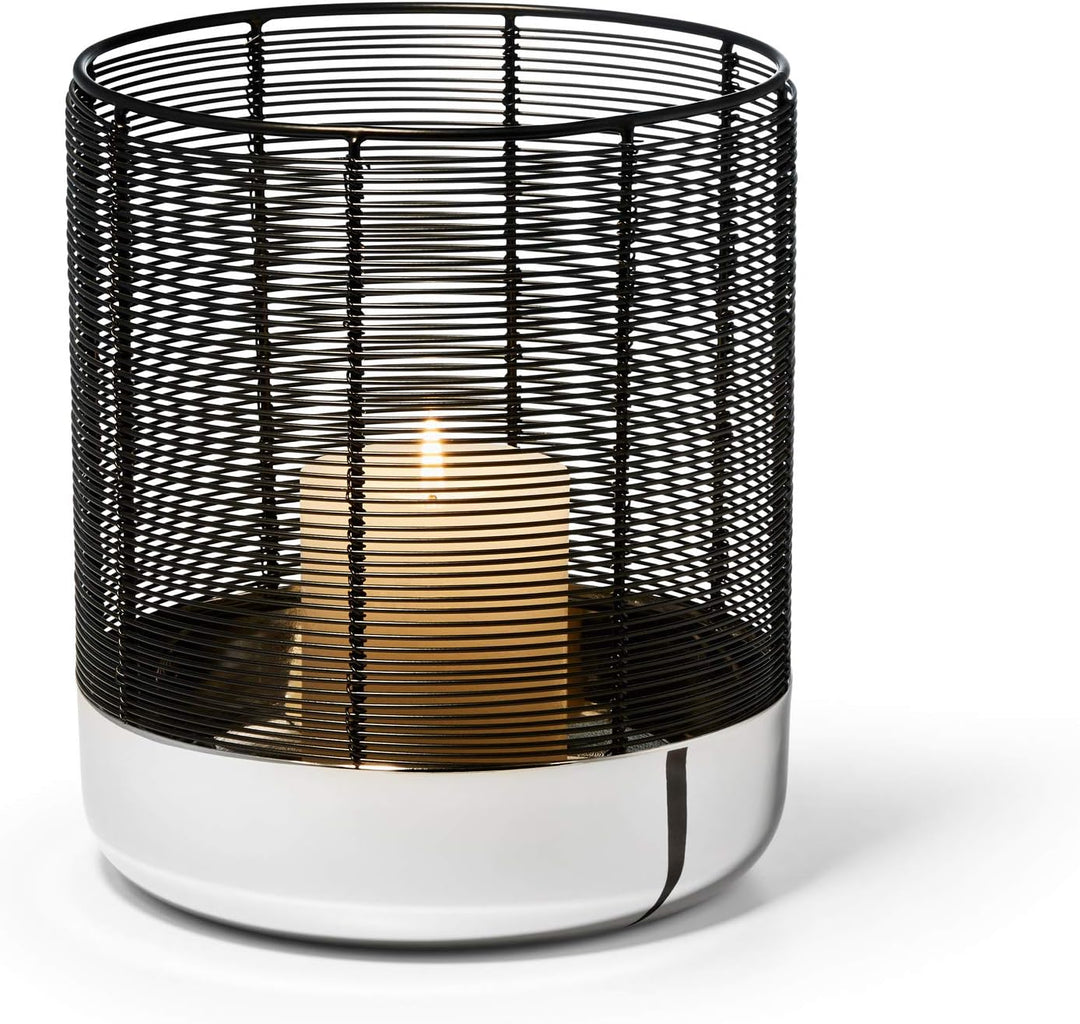 Philippi - Luna Windlicht L - glänzende Basis kominiert mit Einer Haube aus schwarzem Drahtgeflecht