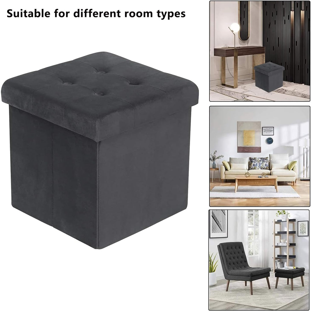 WOLTU 2er Set Faltbarer Sitzhocker, Sitzwürfel mit Stauraum Sitzbank Truhen Aufbewahrungsbox, Deckel