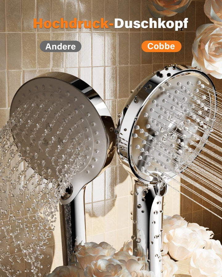 Cobbe Duschkopf Wassersparender, Hochdruck Handbrause mit 3 Strahlarten, Duschbrause Gross, Brauseko