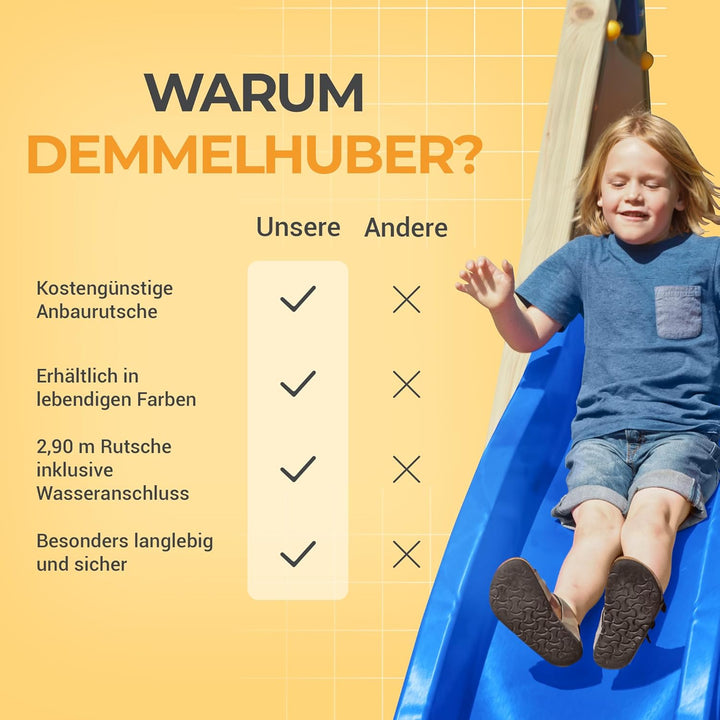 Demmelhuber Rutsche WATERSLIDE 2,90 m mit Wasseranschluss für Spielturm Wellenrutsche Gartenrutsche