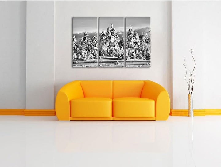 Pixxprint Winterwald als Leinwandbild/Grösse: 3 Teilig (120x80) / Wandbild/Kunstdruck/fertig bespann