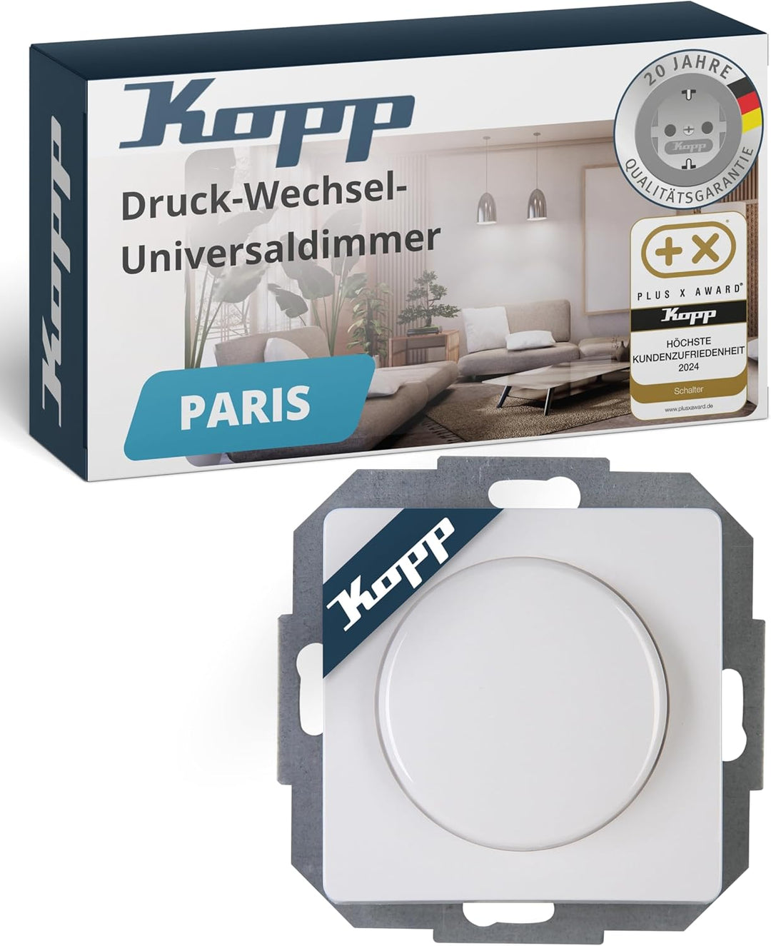 Kopp Paris Universal-Dimmer mit Druck-Wechsel-Schalter für LED, Phasenan- und Phasenabschnitt, LED 3