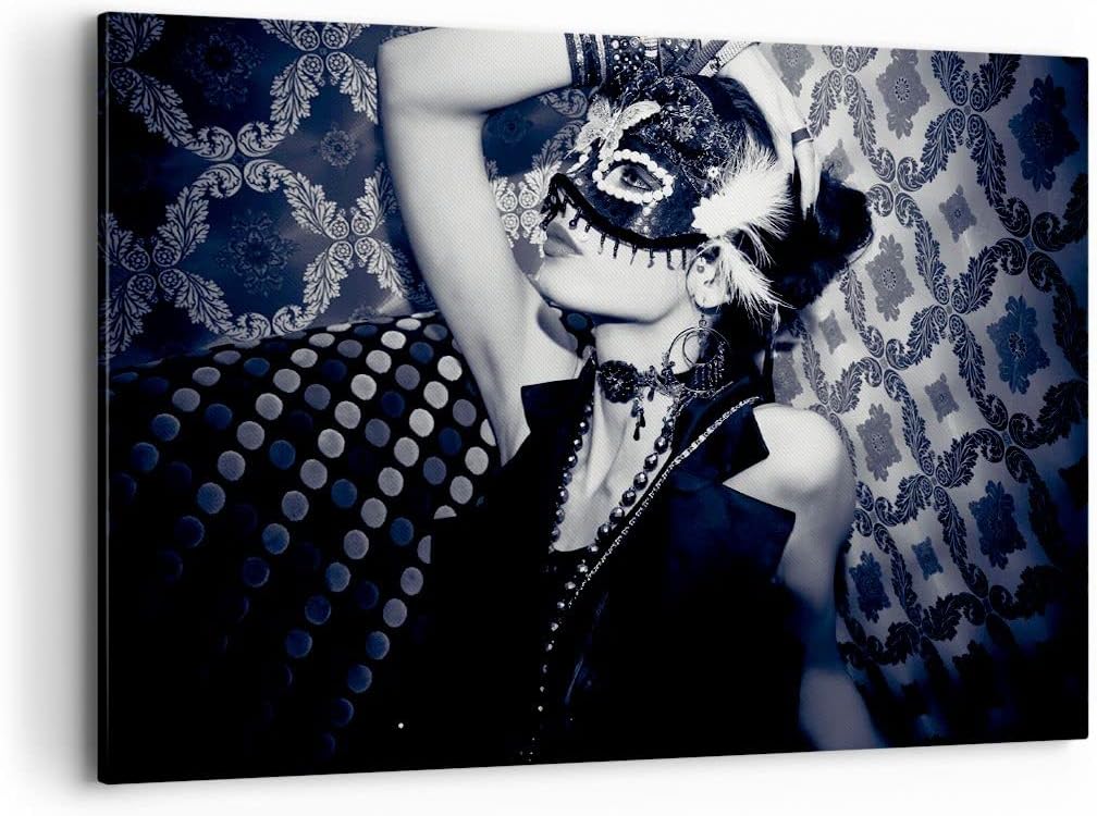 Bilder auf Leinwand 100x70cm Leinwandbild Frau Karneval Maske Mode Gross Wanddeko Bild Schlafzimmer
