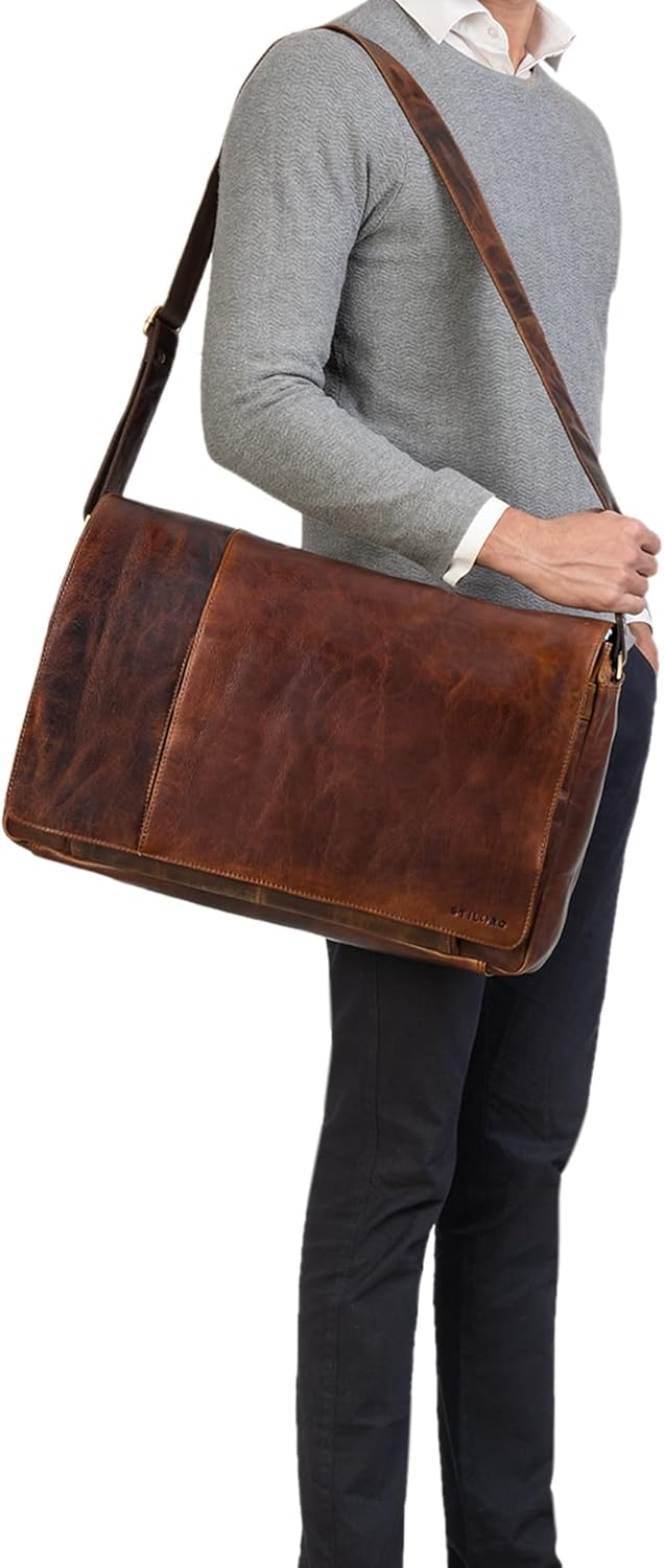 STILORD 'Maximus' XXL Ledertasche riesige Umhängetasche Unitasche 17 18 19 21 Zoll Laptop Aktentasch