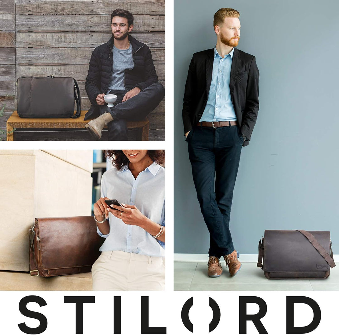 STILORD 'Rick' Schultertasche Leder für 15,6 Zoll Laptop Umhängetasche Aktentasche Bürotasche Unitas