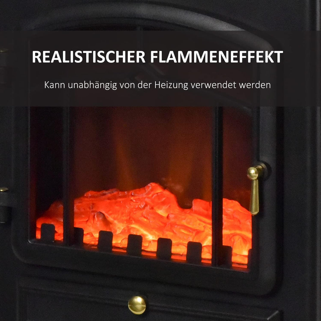 HOMCOM Elektrokamin Kaminofen Flammeneffekt 1000/2000W Überhitzungs-Schutz Metall Schwarz 45 x 28 x