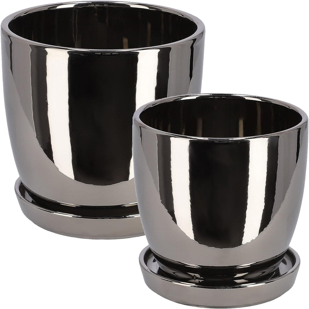 KOTARBAU® 2er Set Keramik-Blumentopf Übertopf für Blumen Pflanzen ⌀ 13 cm ⌀ 15 cm mit Tropfschale