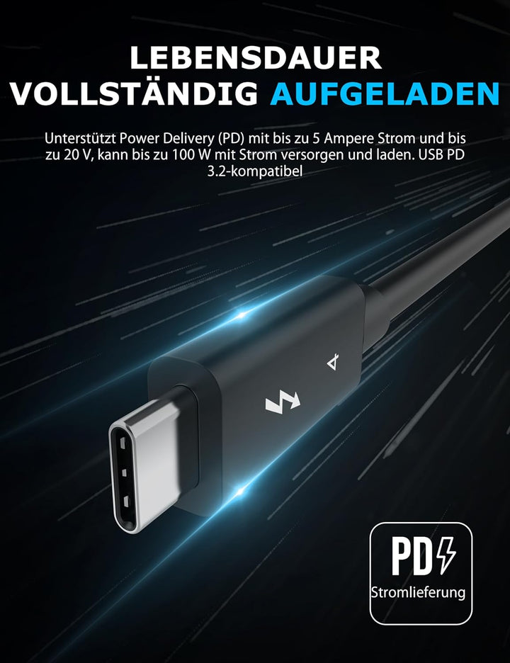 Sabrent Thunderbolt 4 40 Gbps Ladekabel 1M lang USB Typ-C Kabel | 8K 60Hz Display |PD Unterstützt 10