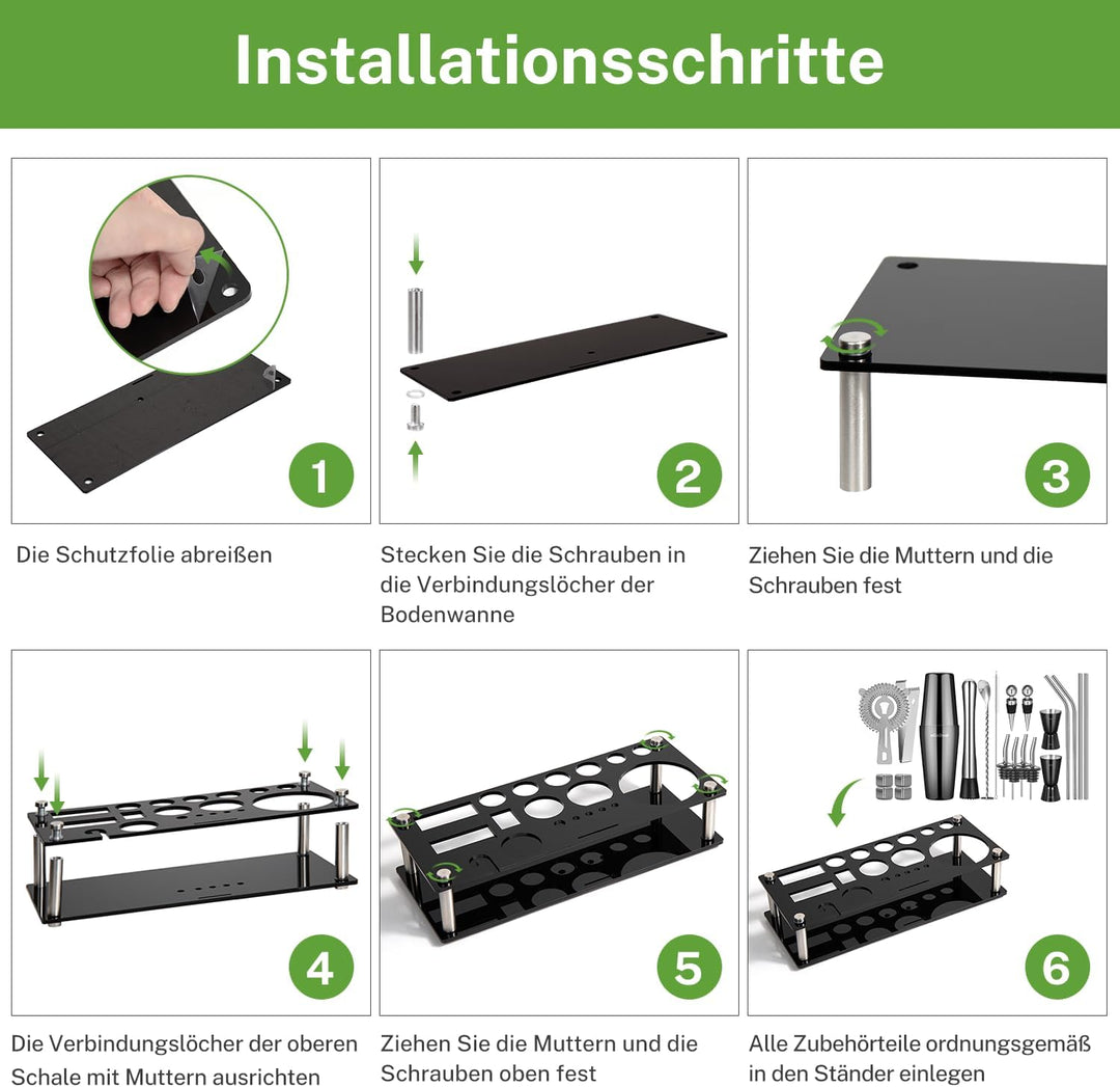 Cocktail Set, oGoDeal Boston Cocktail Shaker Schwarz mit Ständer, 23pcs Bar Equipment Barkeeper Set