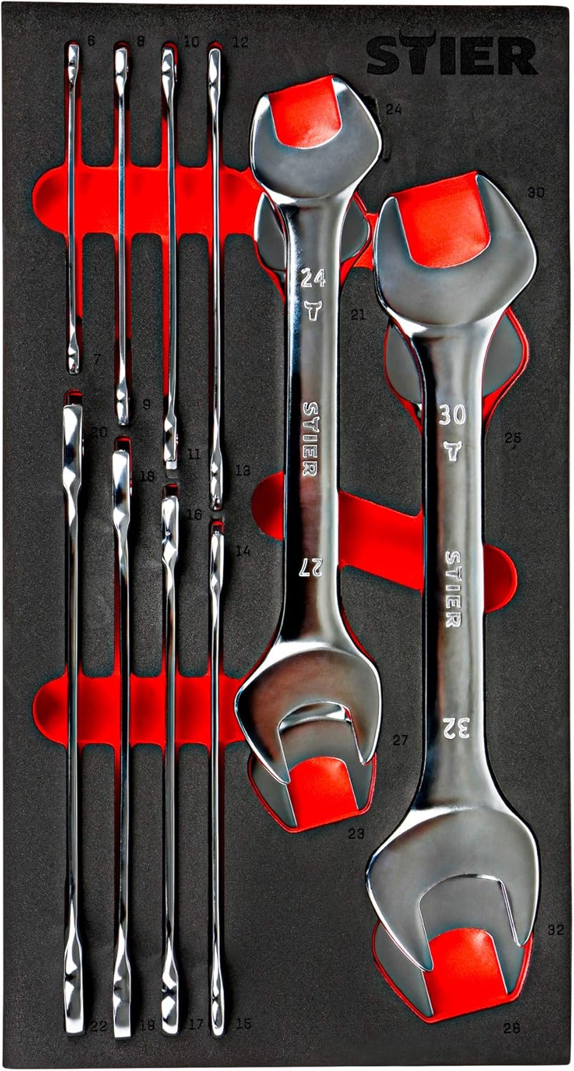 STIER Doppelmaulschlüssel-Satz SW 6-32 mm 12-teilig in Weichschaumeinlage (EVA), Maulschlüssel - Set