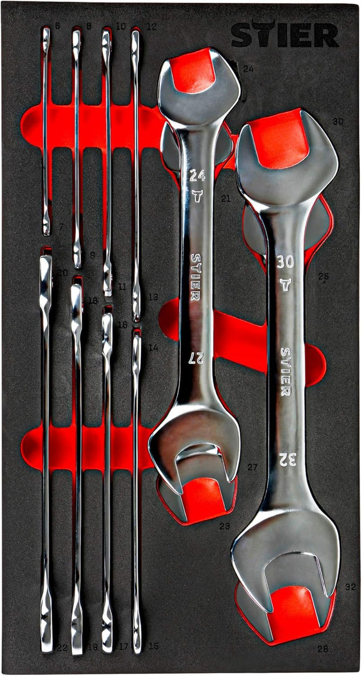 STIER Doppelmaulschlüssel-Satz SW 6-32 mm 12-teilig in Weichschaumeinlage (EVA), Maulschlüssel - Set