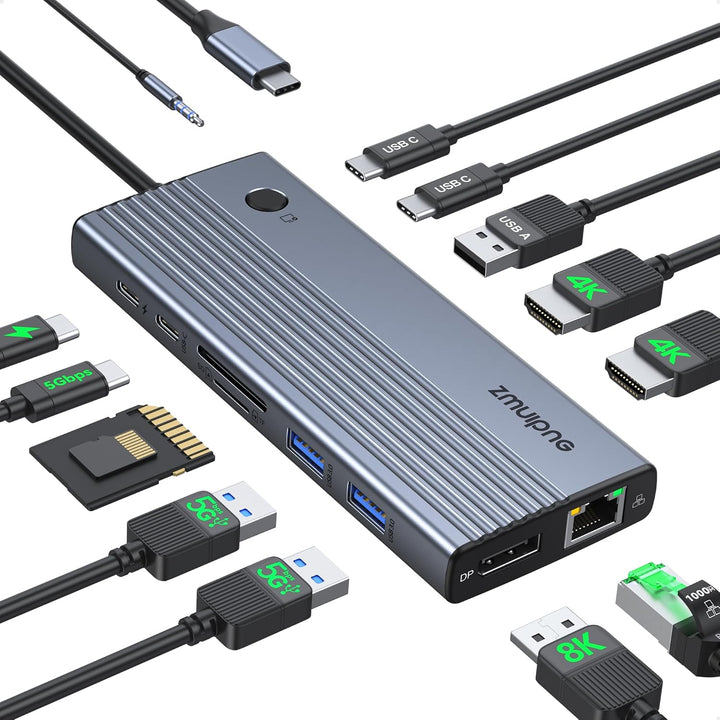 USB C Dockingstation Dual Monitor,Triple 4K Display USBC Dock, 15 in 1 Laptop Docking Station mit 2