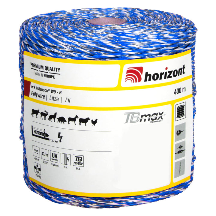 horizont Hotshock W9-R 400 m Weidezaunlitze, Wildschutz, für mehr als 10 km Zaun, Bruchfestigkeit 12