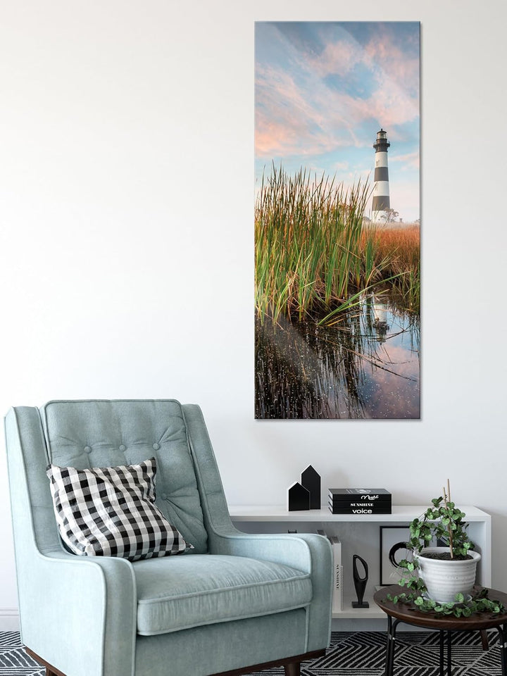 Glasbild Panorama | Wandbild aus Echtglas | Leuchtturm | 100x40 cm | inkl. Aufhängung und Abstandsha