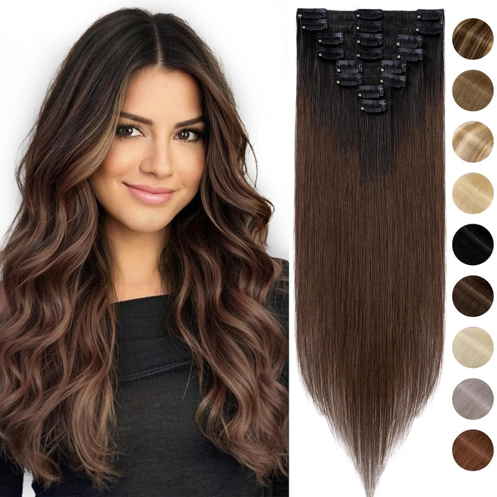 Silk-co Echthaar Clip In Extensions 8 Tressen 18 Clips 60g, Balayage Hair Extensions, Remy Echthaar