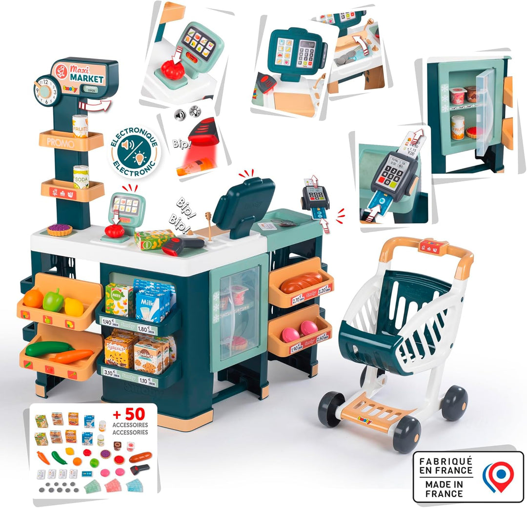 Smoby – Supermarkt Maxi mit Einkaufswagen – moderner Kaufladen für Kinder – Regale, Gemüse, Obst – K