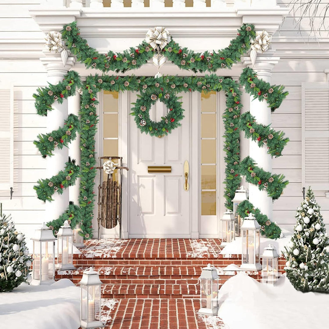 UISEBRT Weihnachtsgirlande mit Beleuchtung Tannengirlande 3m, mit 50 LEDs Tannenzapfen Rote Beere Kü