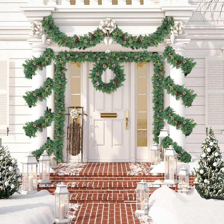 UISEBRT Weihnachtsgirlande mit Beleuchtung Tannengirlande 3m, mit 50 LEDs Tannenzapfen Rote Beere Kü