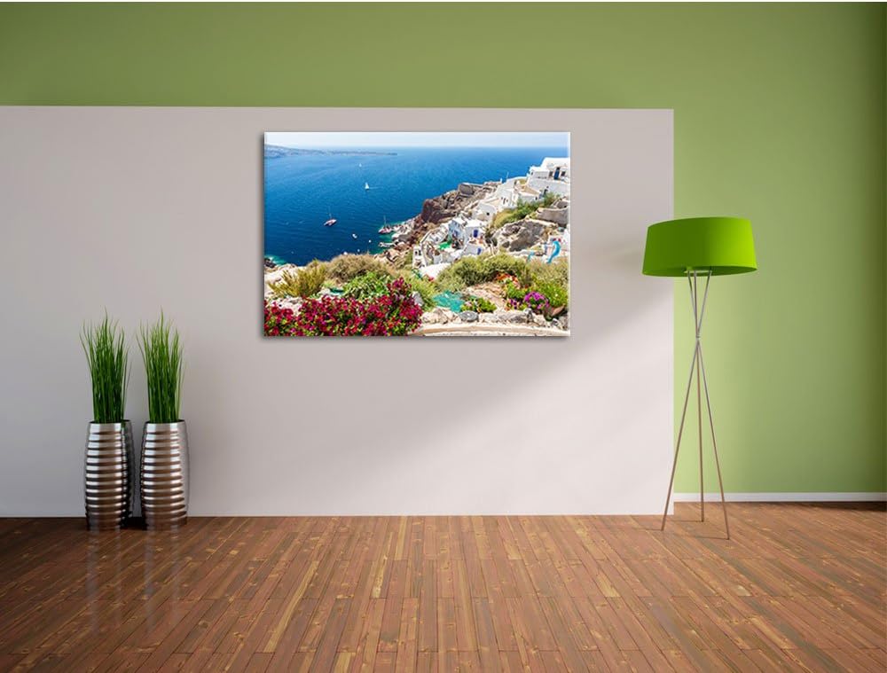 Griechische Küste, Format: 100x70 auf Leinwand, XXL riesige Bilder fertig gerahmt mit Keilrahmen, Ku