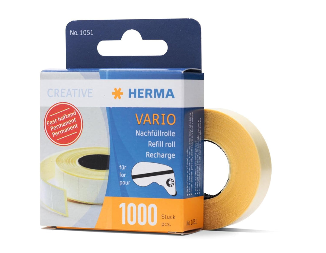 HERMA 10 x Nachfüllrolle für Vario-Klebespender fest haftend 1000 Klebestücke, 1051, weiss, 13x12mm