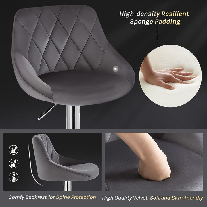 WOLTU Barhocker, Hocker höhenverstellbar drehbar, gepolsterter Samtsitz, mit Rückenlehne Fussstütze,