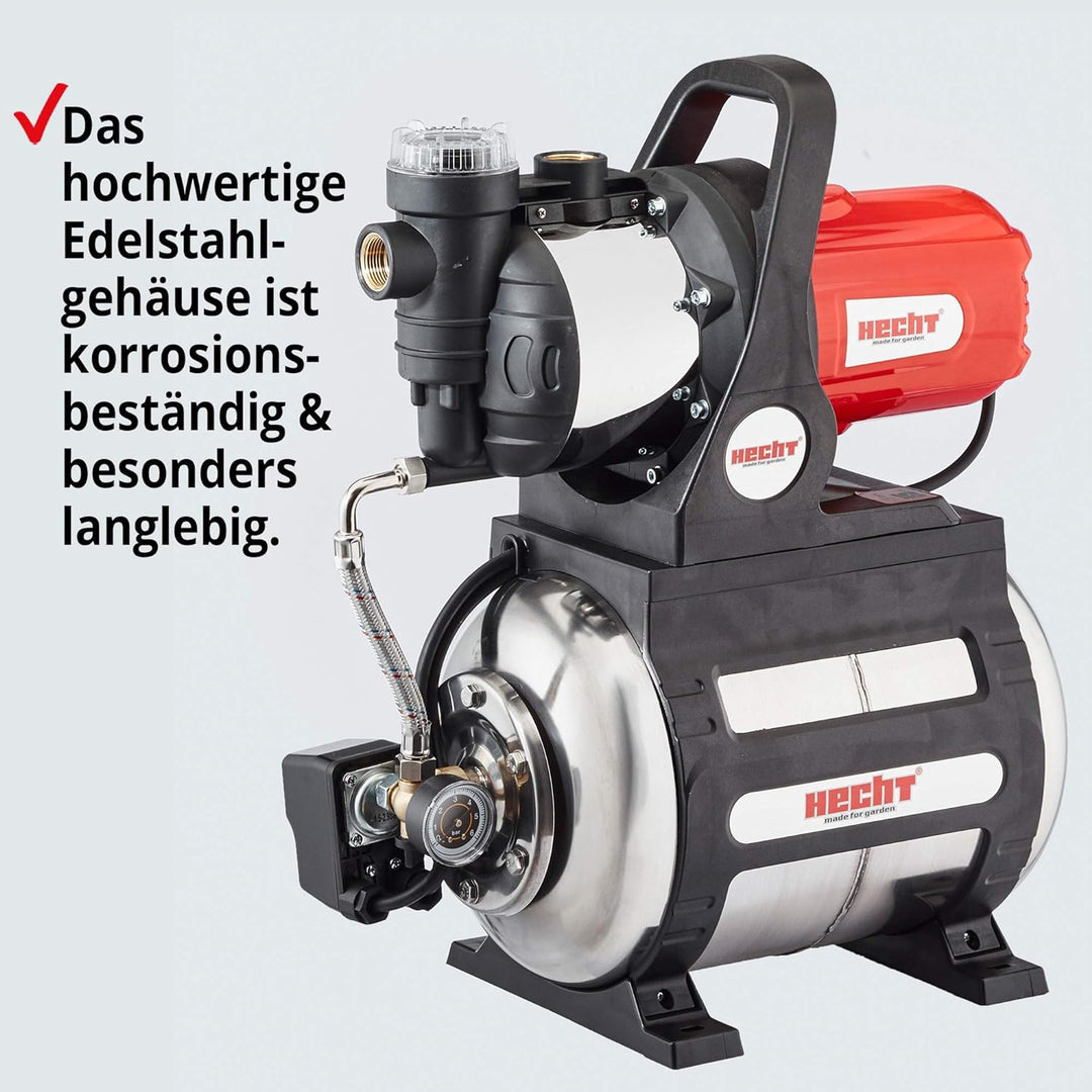 (NEU) HECHT Edelstahl Hauswasserwerk INOX, Wasserpumpe, 1100 Watt, 8 m selbstansaugend, 4,5 bar Förd