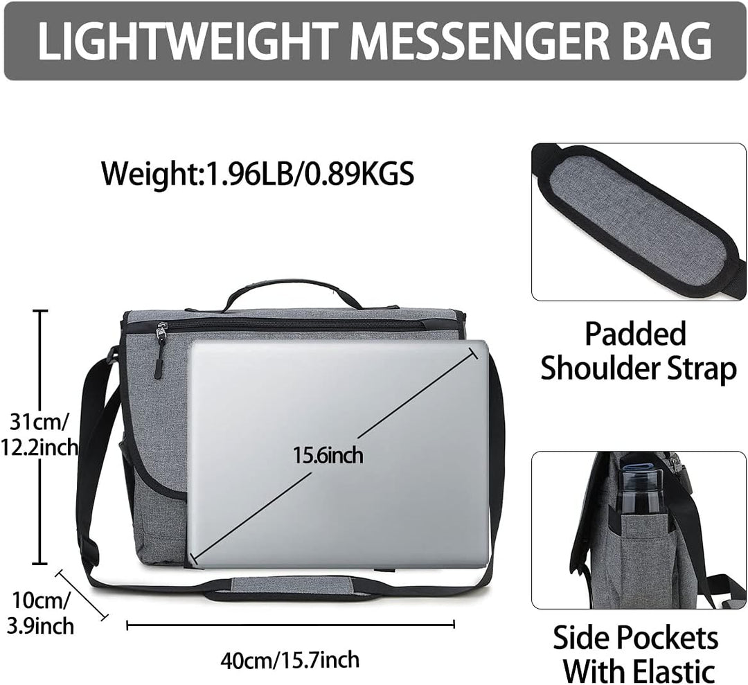 RAVUO Kuriertasche für Herren, wasserabweisend, leicht, 39,6 cm (15,6 Zoll) Laptop, Aktentaschen, Bu