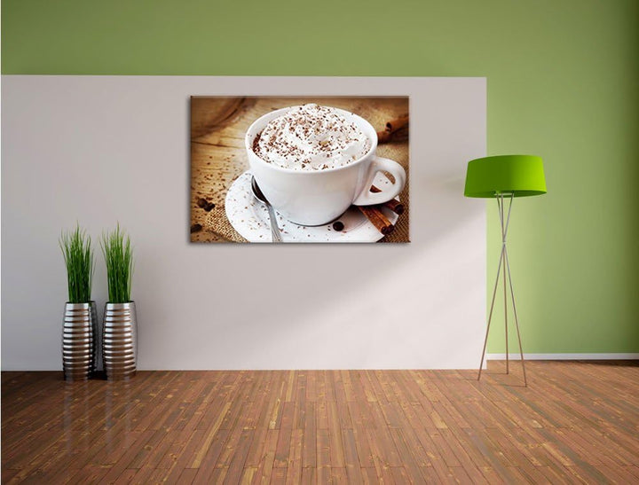 Frischer Kaffee mit Schokosträusel Format: 100x70 auf Leinwand, XXL riesige Bilder fertig gerahmt mi
