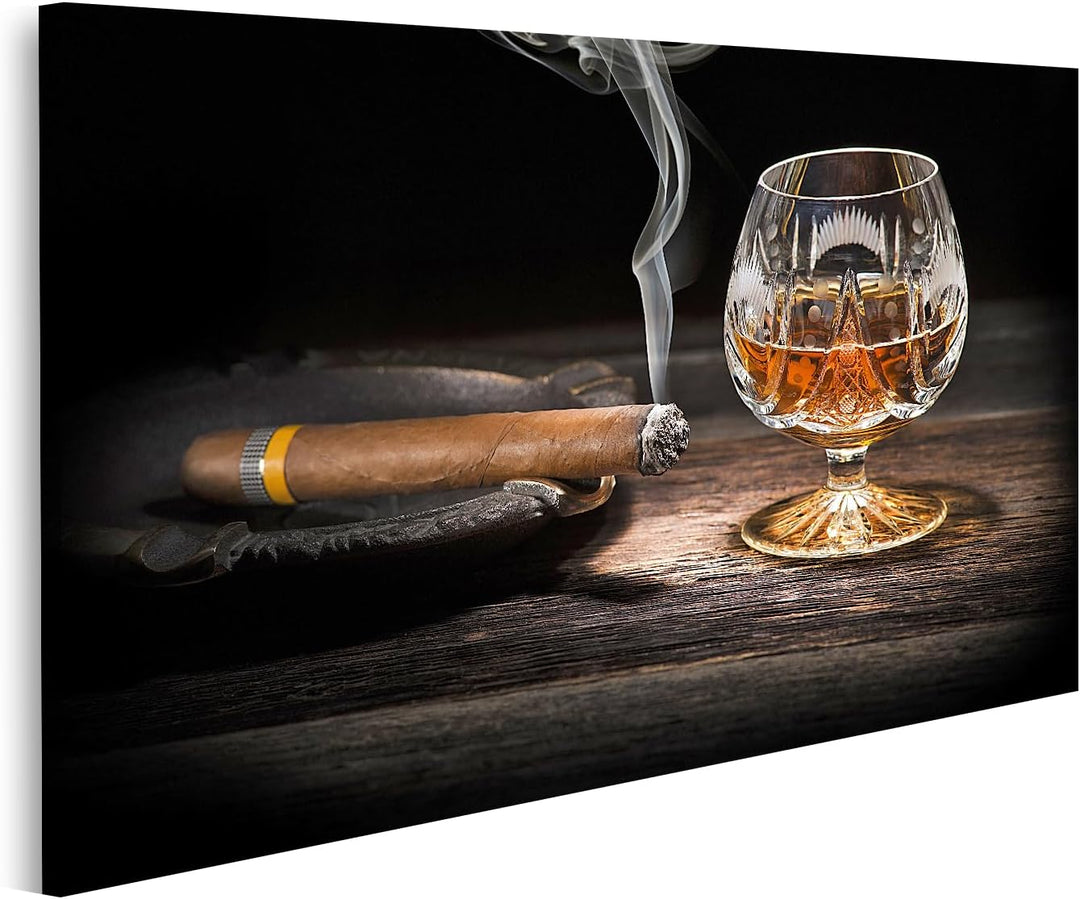 islandburner Bild auf Leinwand Cognac Und Zigarre Stilleben Bilder Wandbilder Poster Leinwand 100x57