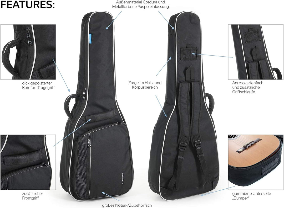 GEWA Gitarren Gig Bag Economy 12mm für Konzertgitarre 3/4 - 7/8, schwarz (reissfest und wassergeschü