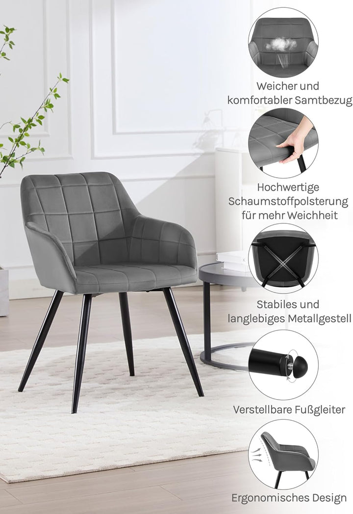 WOLTU® Esszimmerstuhl BH93dgr-1 1 Stück Küchenstuhl Polsterstuhl Wohnzimmerstuhl Sessel mit Armlehne