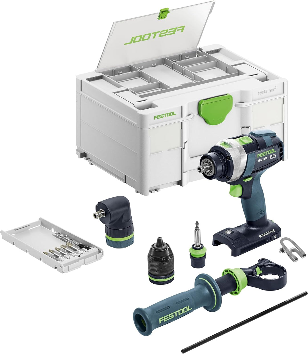 Festool Akku-Schlagbohrschrauber TPC 18/4 I-Basic-Set QUADRIVE (mit Werkzeugfutter, Magnet-Bithalter