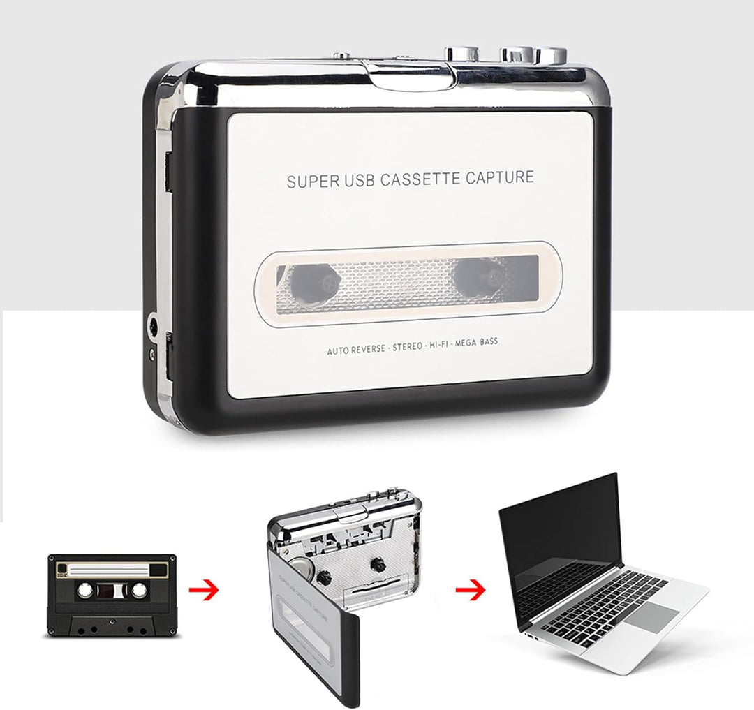 Garsent Kassettenrekorder, USB-Bandkonverter für MP3-Audio-Musik-Player mit Kopfhörern, kompatibel m
