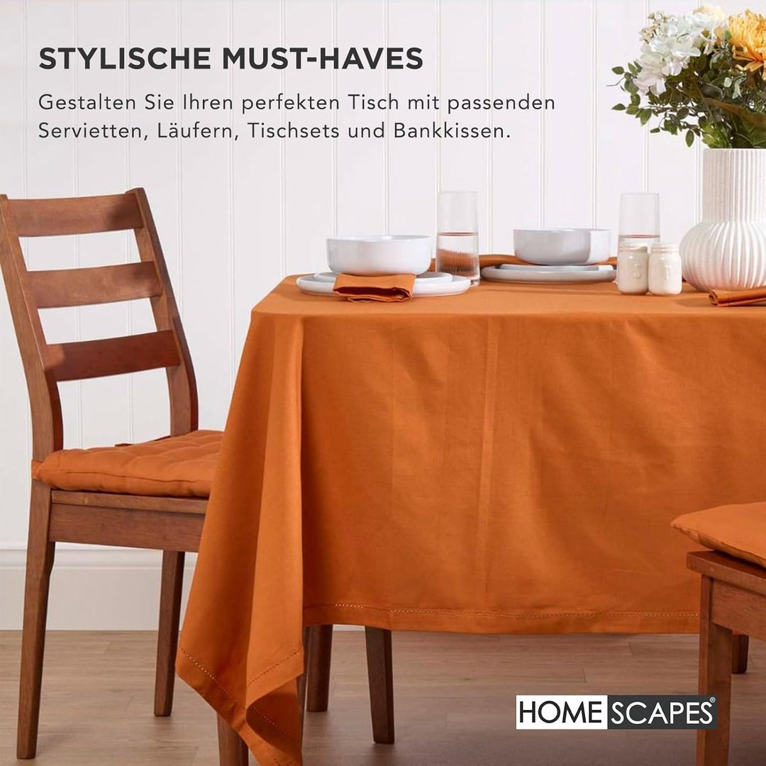 Homescapes 4er Set Stuhlkissen 40 x 40 cm, Terracotta-orange, Sitzkissen mit Bändern und Knopfversch