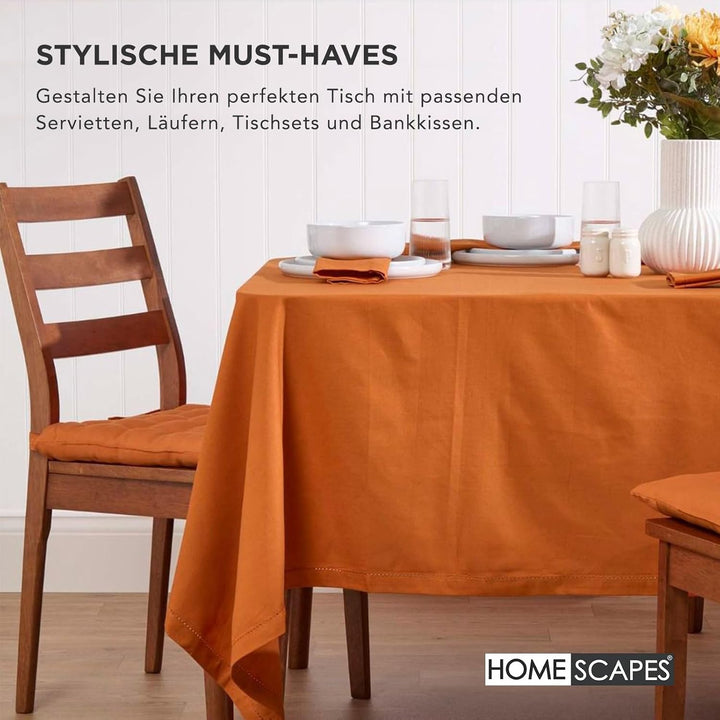 Homescapes 6er Set Stuhlkissen 40 x 40 cm, Terracotta-orange, Sitzkissen mit Bändern und Knopfversch