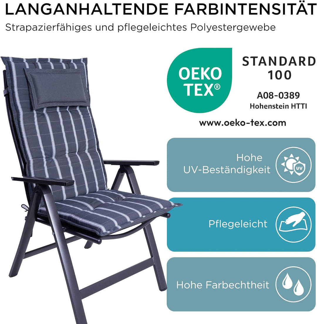 gardisun Gartenstuhlauflagen Hochlehner mit Kopfteil I Extra Dicke Sitzauflagen I Made in Europe I P